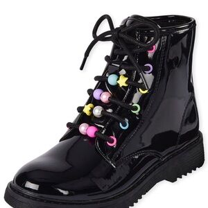 Black Patent Leather Boots with Colorful Beads